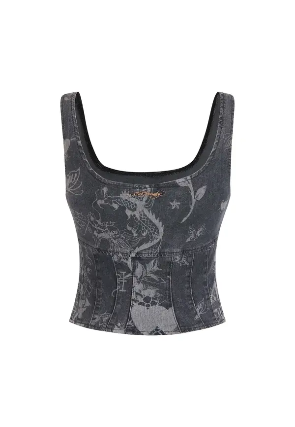 Ed Hardy Ed Hardy Top  sivkasto plava / plavi traper
