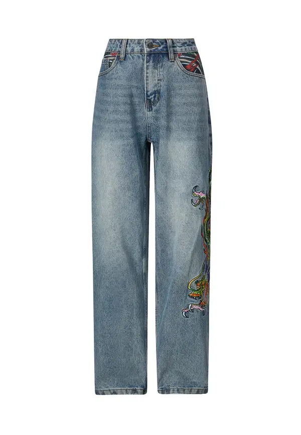 Ed Hardy Ed Hardy Traperice 'Crawling Dragon'  plavi traper / zelena
