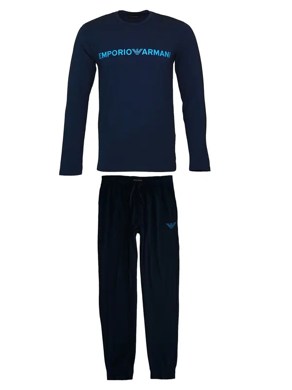 Emporio Armani Emporio Armani Duga pidžama  noćno plava / neonsko plava / tamno plava