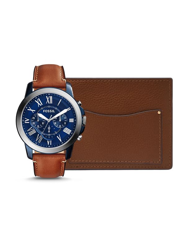 FOSSIL FOSSIL Analogni sat 'GRANT'  plava / smeđa / srebro