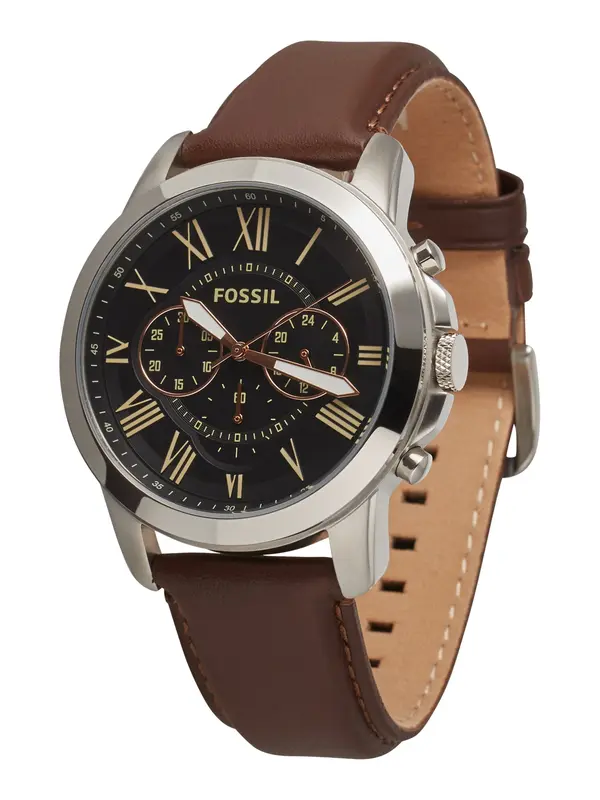 FOSSIL FOSSIL Analogni sat 'Grant'  smeđa / svijetložuta / crna / srebro