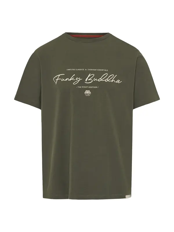 Funky Buddha Funky Buddha Majica  tamno zelena / prljavo bijela