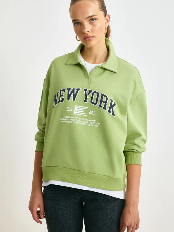 Grimelange Grimelange Sweater majica  mornarsko plava / travnato zelena / bijela