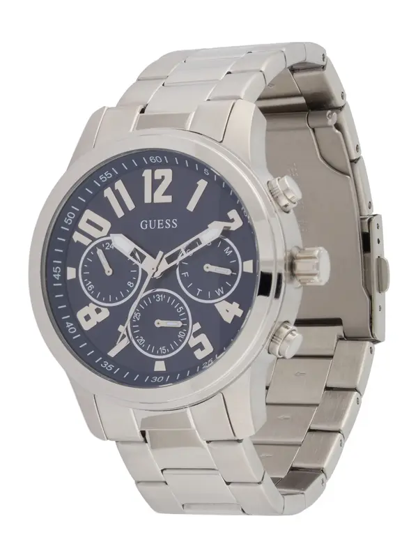GUESS GUESS Analogni sat 'Parker'  morsko plava / srebro