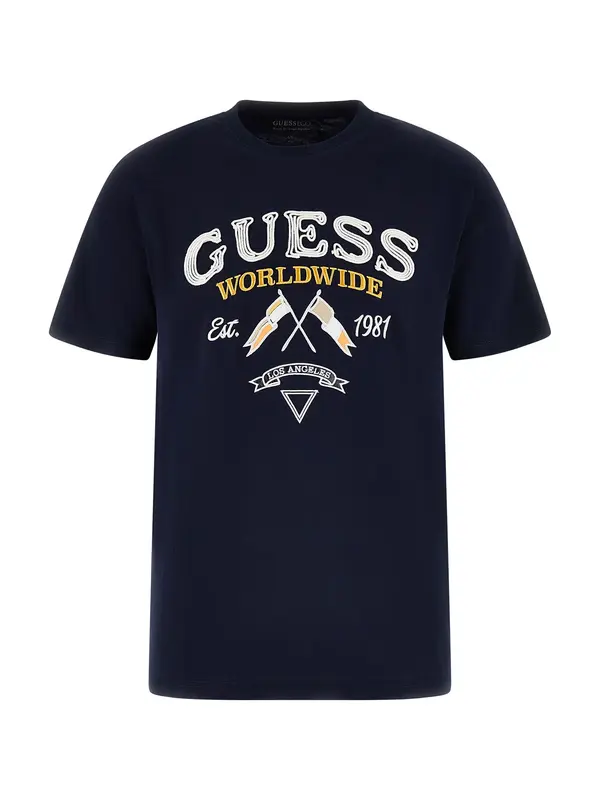 GUESS GUESS Majica 'FLAGS AND CORD'  mornarsko plava / žuta / bijela