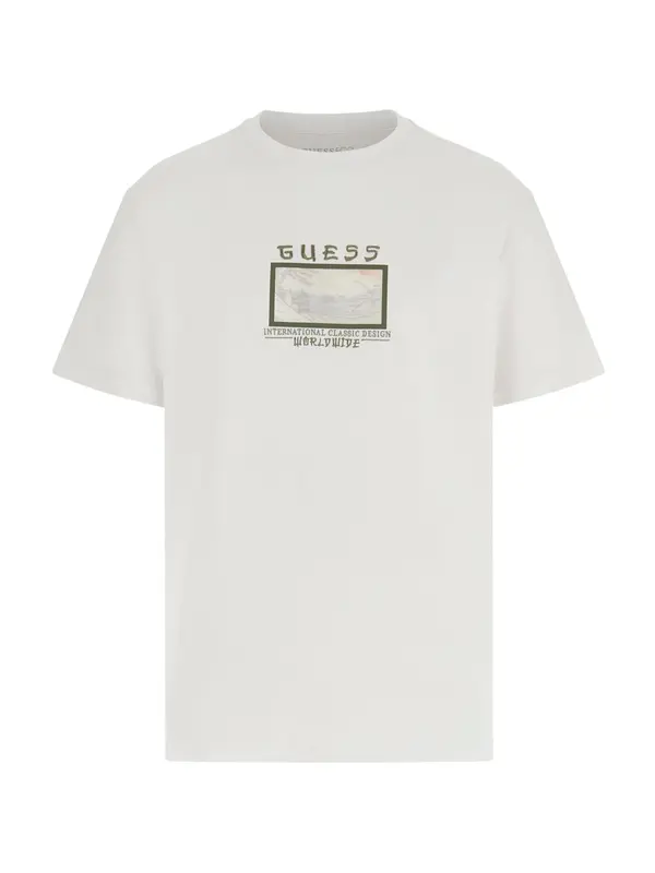 GUESS GUESS Majica 'JAPAN SMALL LANDSCAPE'  svijetlobež / maslinasta / bijela