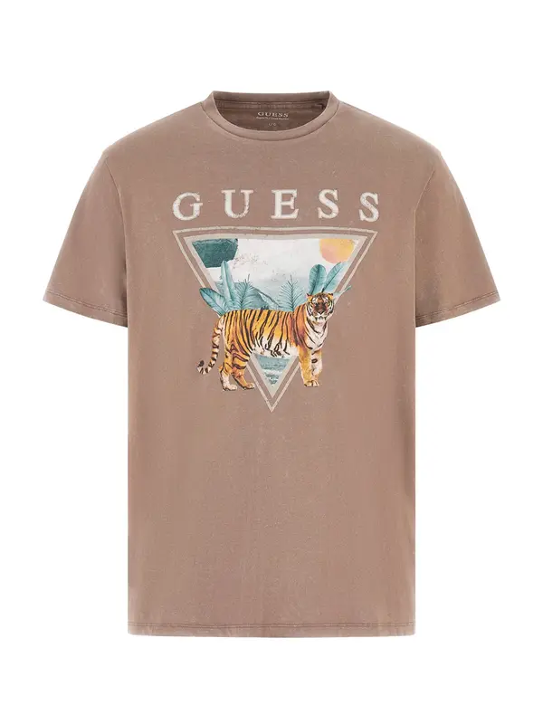 GUESS GUESS Majica 'Tiger Spirit'  bež / brokat / smaragdno zelena / narančasta