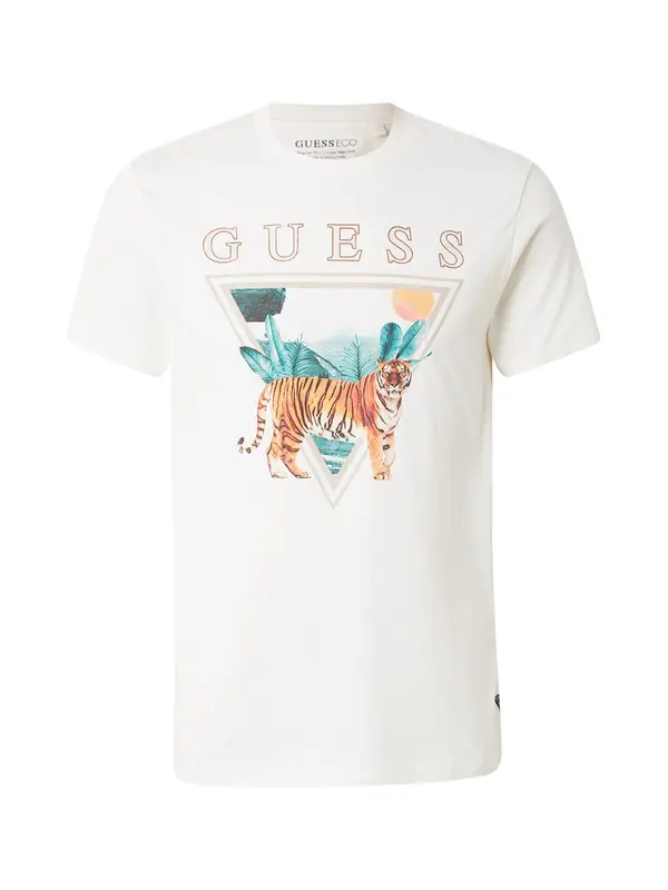 GUESS GUESS Majica 'TIGER SPIRIT'  tamno bež / cijan plava / narančasta / bijela