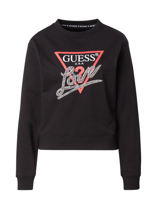GUESS GUESS Sweater majica 'CN LOVE TRIANGLE SWEATSHIRT'  crvena / crna / srebro / bijela