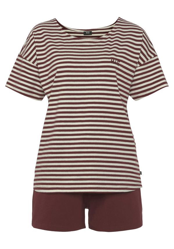 H.I.S H.I.S Kratke hlače za spavanje  bordo / vuneno bijela