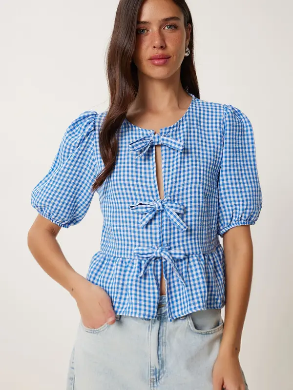 Happiness İstanbul Happiness İstanbul Bluza  plava / plava melange / bijela