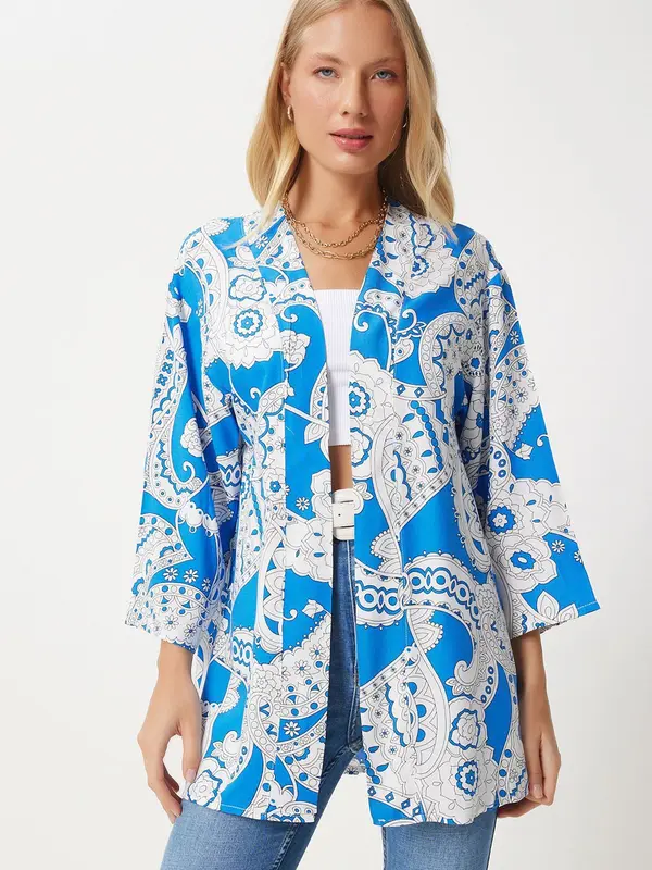 Happiness İstanbul Happiness İstanbul Kimono  plava / crna / bijela
