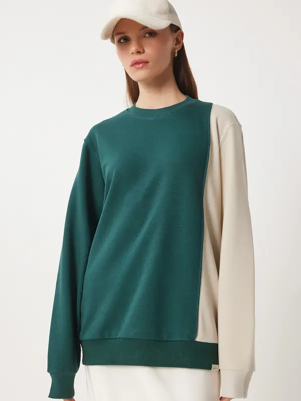 Happiness İstanbul Happiness İstanbul Sweater majica  bež / kraljevski zelena