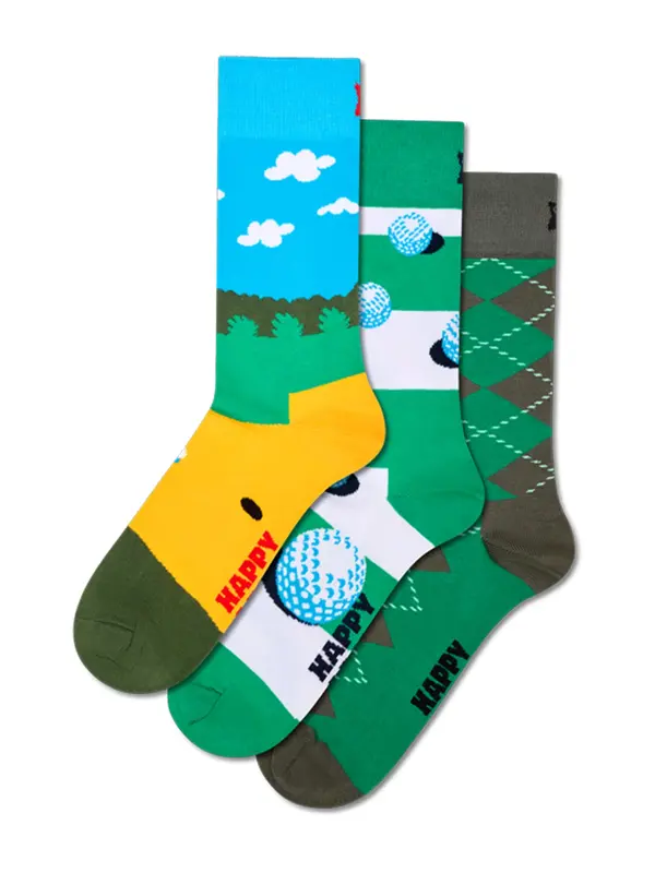 Happy Socks Happy Socks Čarape 'Golf'  svijetloplava / tamo siva / zelena / bijela