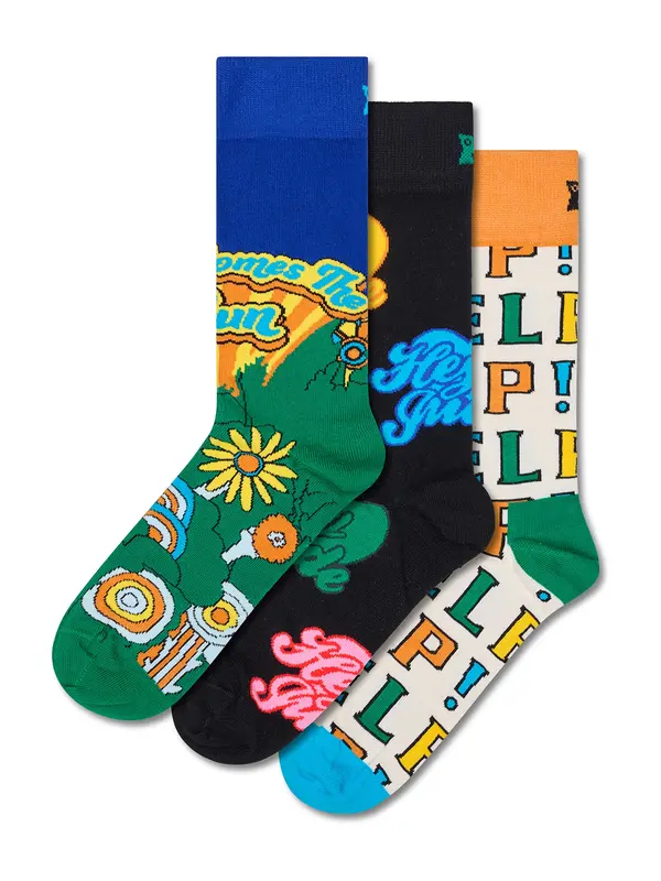 Happy Socks Happy Socks Čarape 'The Beatles'  crno plava / travnato zelena / crna / bijela
