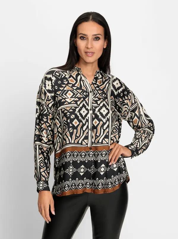heine heine Bluza  svijetlosmeđa / crna / bijela