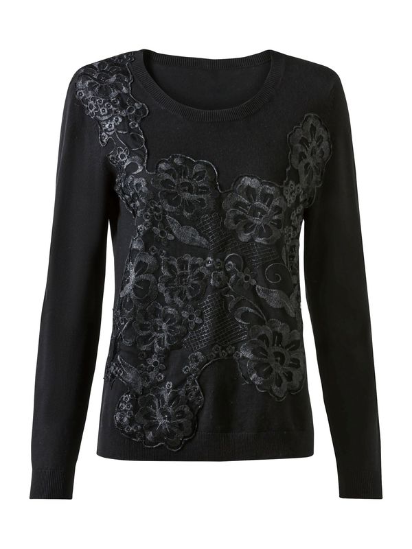 heine heine Pulover 'Spitzen'  crna