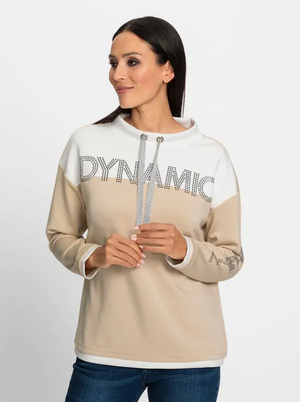 heine heine Sweater majica  pijesak / srebro / bijela