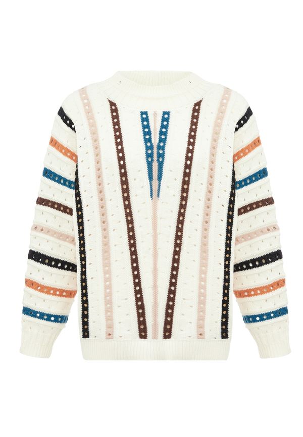 IZIA IZIA Pulover  tamno smeđa / petrol / crna / bijela