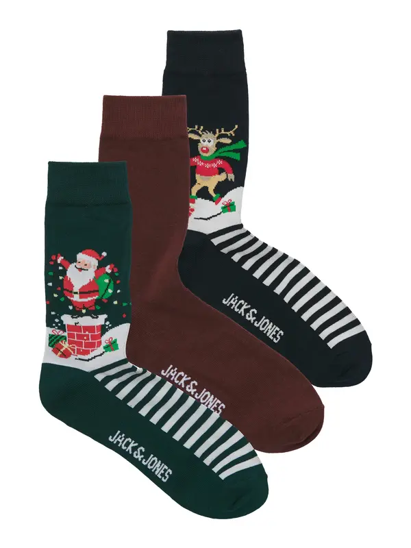 JACK & JONES JACK & JONES Čarape 'JACSNOWY XMAS'  tamno zelena / tamno crvena / crna / bijela