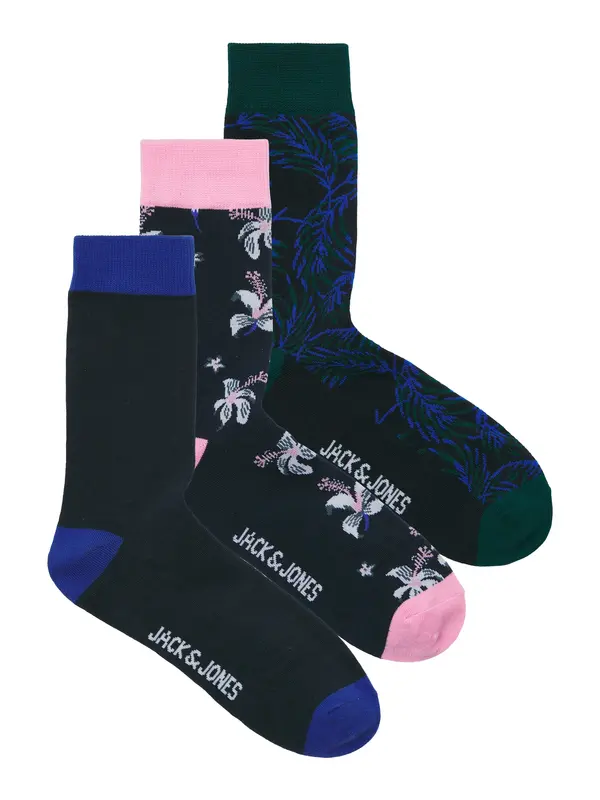 JACK & JONES JACK & JONES Čarape 'JACTODD FLOWER'  plava / noćno plava / kraljevski zelena / roza