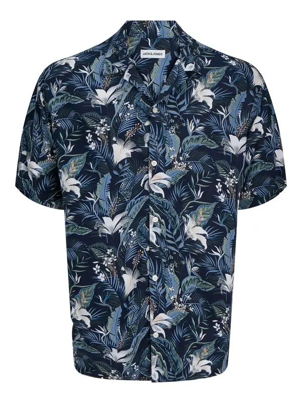 JACK & JONES JACK & JONES Košulja 'JJEJeff Tropical'  sivkasto plava / noćno plava / žad / bijela