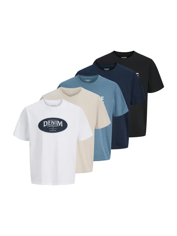 JACK & JONES JACK & JONES Majica 'JJEDOVER'  sivkasto bež / tamno plava / crna / bijela