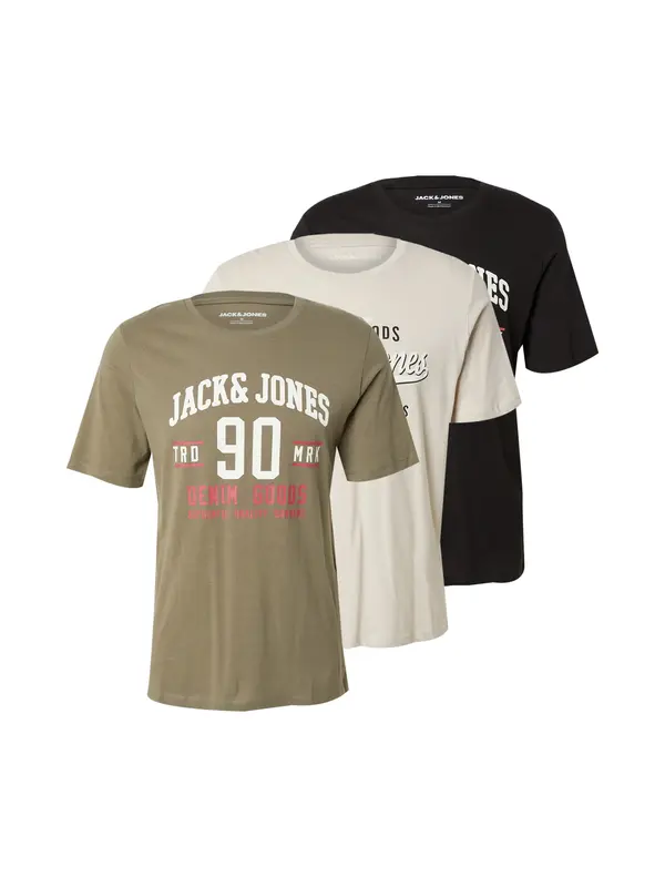 JACK & JONES JACK & JONES Majica 'JJEthan'  svijetlosiva / maslinasta / jarko crvena / crna