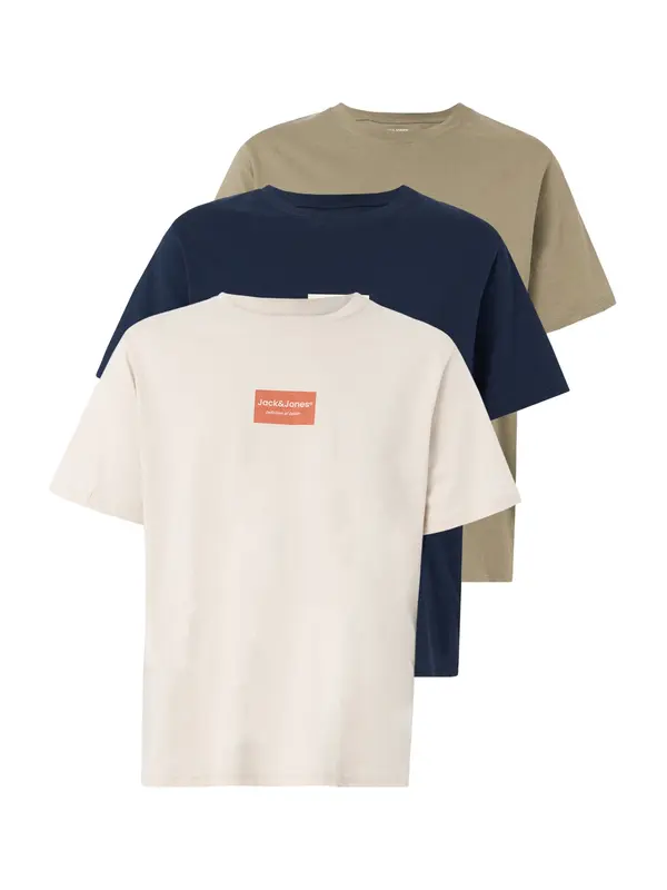 JACK & JONES JACK & JONES Majica 'JJFRANK'  ecru/prljavo bijela / mornarsko plava / maslinasta