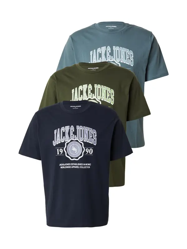JACK & JONES JACK & JONES Majica 'JJMAKO'  mornarsko plava / svijetloplava / maslinasta / bijela