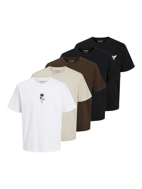 JACK & JONES JACK & JONES Majica 'JJWOLFIE'  sivkasto bež / čokolada / crna / bijela