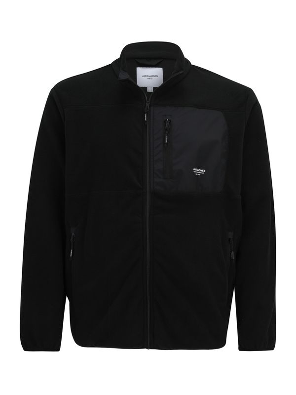 Jack & Jones Plus Jack & Jones Plus Flis jakna 'JJTHEO'  crna / bijela