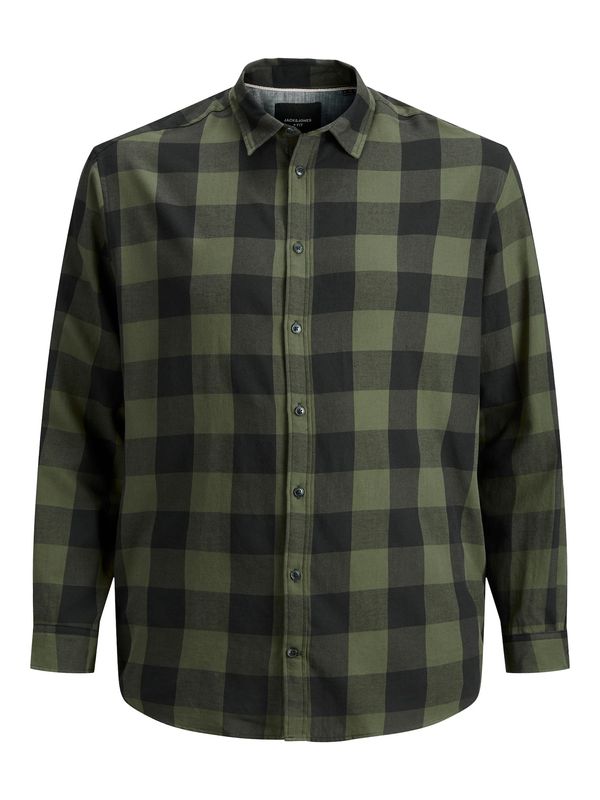 Jack & Jones Plus Jack & Jones Plus Košulja 'Gingham'  siva / tamno zelena