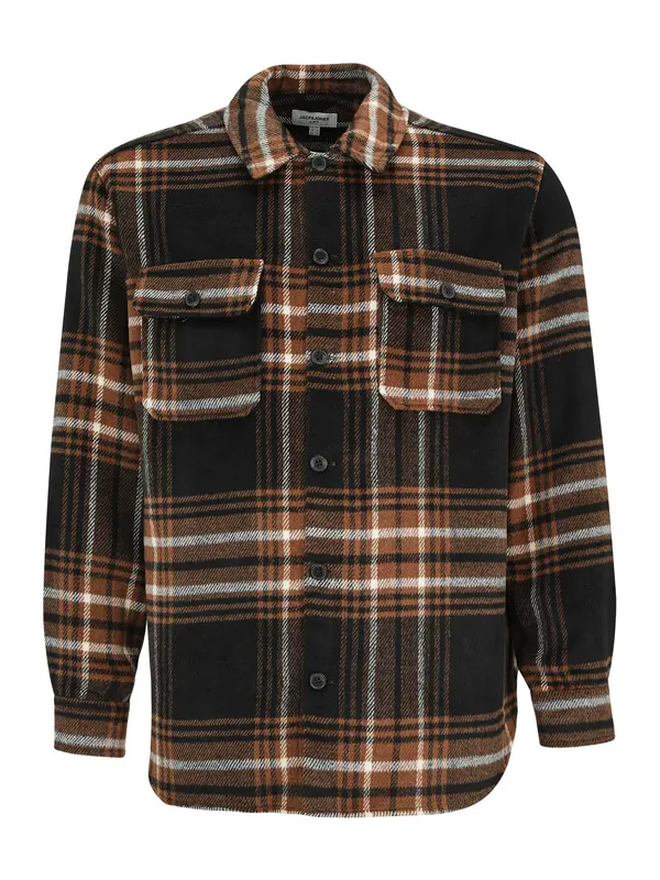 Jack & Jones Plus Jack & Jones Plus Košulja 'JJEBradley Ollie'  zeleno smeđa / tamno smeđa / bijela