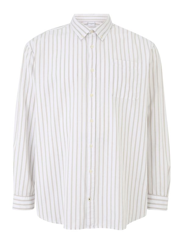 Jack & Jones Plus Jack & Jones Plus Košulja 'JJEOXFORD'  tamno bež / bijela