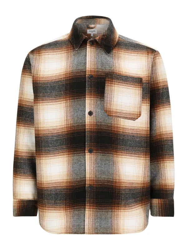 Jack & Jones Plus Jack & Jones Plus Košulja 'JJZAC'  smeđa / svijetlosmeđa / bijela