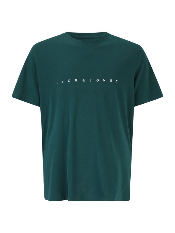 Jack & Jones Plus Jack & Jones Plus Majica 'JJEStar'  smaragdno zelena / bijela