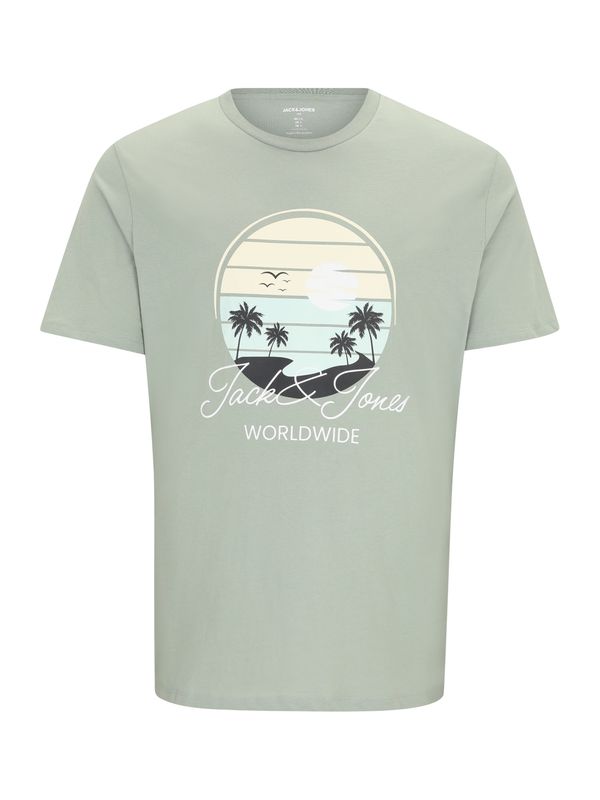 Jack & Jones Plus Jack & Jones Plus Majica 'JJPALM'  svijetložuta / pastelno zelena / crna / bijela