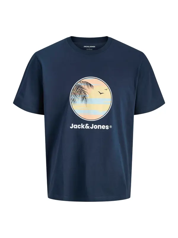 Jack & Jones Plus Jack & Jones Plus Majica 'JJPERRY'  mornarsko plava / svijetloplava / marelica / bijela