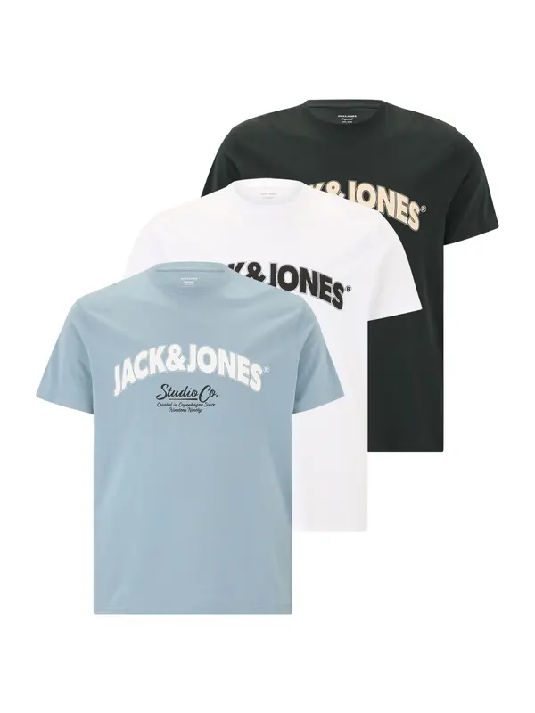Jack & Jones Plus Jack & Jones Plus Majica 'JORBRONX'  sivkasto plava / kraljevski zelena / bijela