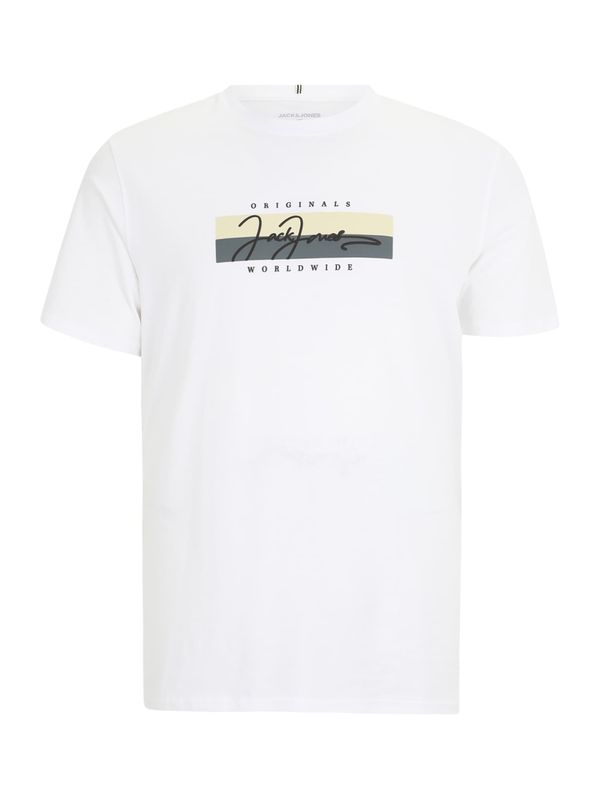 Jack & Jones Plus Jack & Jones Plus Majica 'JORFREDERIKSBERG'  pastelno žuta / tamo siva / crna / bijela