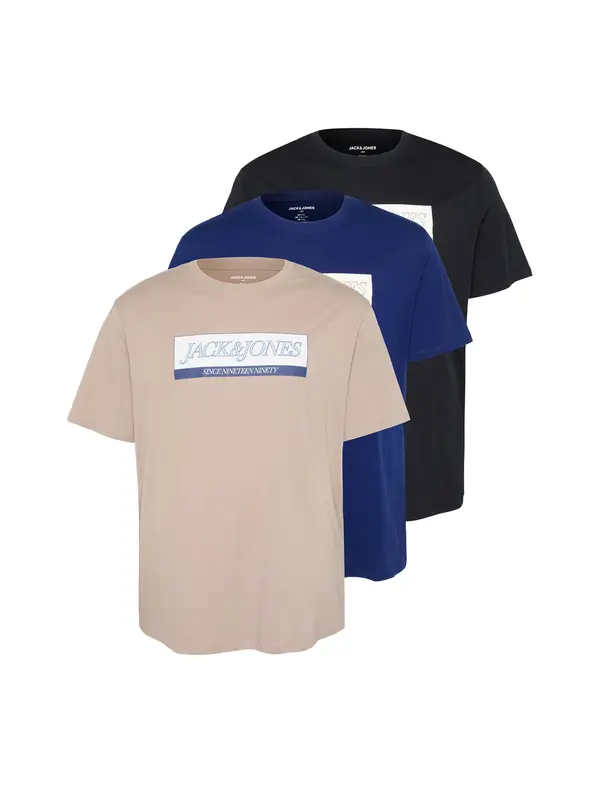 Jack & Jones Plus Jack & Jones Plus Majica 'JORINWOOD'  bež / mornarsko plava / crna