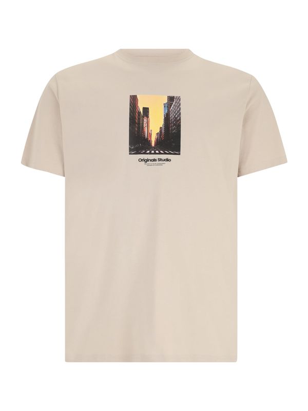 Jack & Jones Plus Jack & Jones Plus Majica 'JORVESTERBRO'  sivkasto bež / svijetložuta / crvena / crna