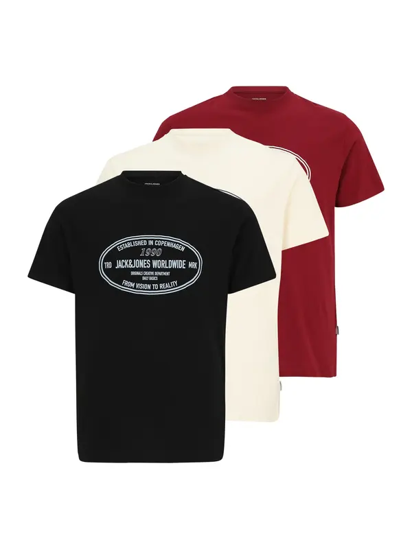 Jack & Jones Plus Jack & Jones Plus Majica 'JORYORK'  siva / tamno crvena / crna / vuneno bijela