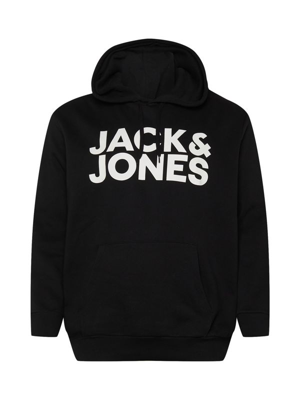 Jack & Jones Plus Jack & Jones Plus Sweater majica 'Ecorp'  crna / bijela