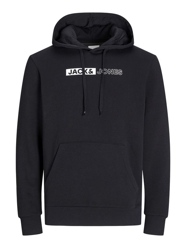 Jack & Jones Plus Jack & Jones Plus Sweater majica 'JJECorp'  crna / bijela