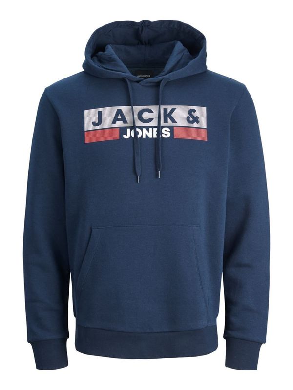 Jack & Jones Plus Jack & Jones Plus Sweater majica 'JJECorp'  plava / siva / crvena / bijela