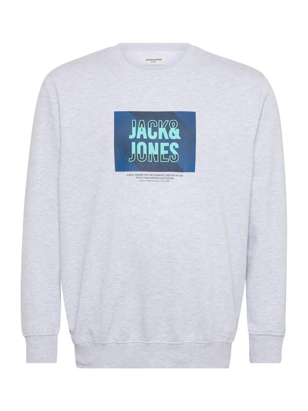 Jack & Jones Plus Jack & Jones Plus Sweater majica 'JJHudson'  neonsko plava / tamno plava / bijela melange