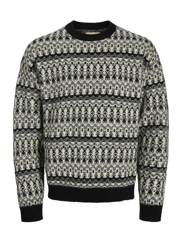 Jack & Jones Premium Jack & Jones Premium Pulover 'JPRBLUMAX FAIRISLE'  siva / crna