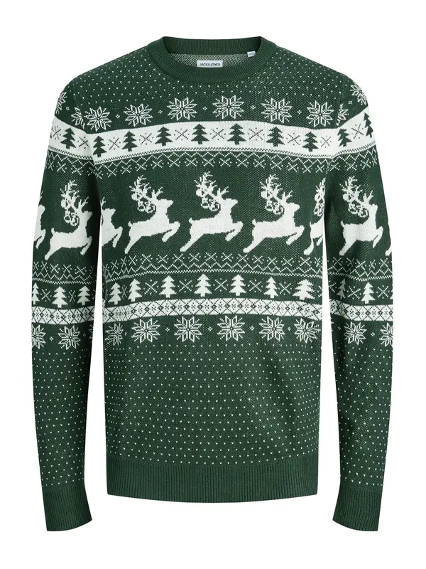 JACK & JONES JACK & JONES Pulover 'JJXMAS FROSTY'  tamno zelena / bijela